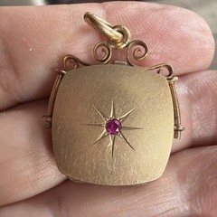 Antique Wightman & Hough (W&H Co.) 4.7g Gold Fill Square Locket Ruby Gem Mono
