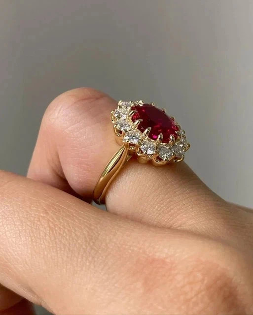 2.50Ct VVS1 Oval Cut Lab Created Ruby & Diamond Anniversary 14k Gold Finish Ring