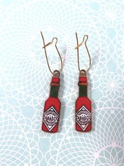Cloisonne Earrings Tabasco Sauce Bottle Dangles Enamel Metal French Wire Closure