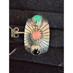 Vintage Sterling Silver Southwest Artisan Signed Earrings Turquoise-Like Stones