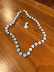 Vintage Baby Blue Plastic Beaded Necklace And Earring Set Japan ‘60s