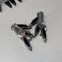 Black Navette Rhinestone Necklace Clip Earrings Set Unmarked “Juliana Style”