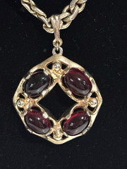 Vintage Barclay Necklace gold tone with hanging pendent w/ red bobbles