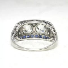 Art Deco Style Lab Created Diamond & Sapphire 14K White Gold FN Engagement Ring