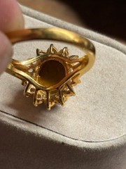 Size 7 TIGERS EYE oval Clear Rhinestone COCKTAIL RING DO 18Kt GE gold plate