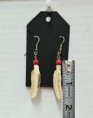 Vintage Carved Buffalo Bone Feathered Dangle Earrings