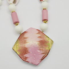 Hand Painted Porcelain Ceramic Pendant Beaded Vintage Necklace 30 Inch Japan