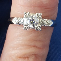 Original EARTH MINED DIAMOND Deco Engagement Ring Vintage PLATINUM Solitaire 6.5