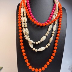 Vintage Beaded Necklace Orange Pink White Acrylic Kidcore Boho Statement Layered