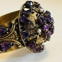 Sandor Amethyst Marquise Rhinestone & Pearls Ornate Sprung & Hinged Bracelet