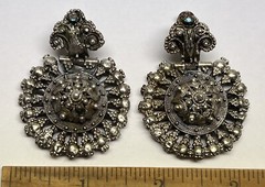 ANTIQUE ARMENIAN BYZANTINE REVIVAL OTTOMAN SAPHIRET COIN SILVER JEWELED EARRINGS