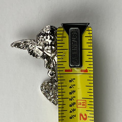Vintage Silver Tone Cherub Angel Brooch Clear Rhinestone Dangle Heart Pin 1.75”