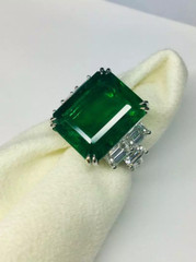 Exceptional Quality Emerald Cut 13.78CT Emerald & 2.46CT Shiny CZ Stunning Ring