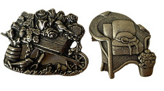 Vintage Brooch Lot of 2 Pewter Pins Signed Birds & Blooms 2003, 2008