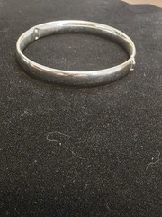 1950s White Silver Tone Bangle Bracelet Vintage Polished Brushed