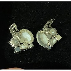 Vintage Juliana Clamper Bracelet & Earring Set Silver Tone w/ White Stones