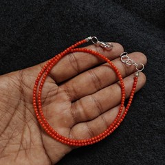 2mm Natural Italian Sea Red Coral Smooth Round Beads Genuine Red Color Necklace.