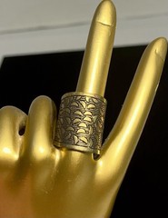 Vintage Wide Band Brass Tone Boho Style Geometric Pattern Adjustable