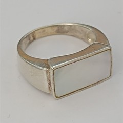 Sterling Silver Signet Ring Mother Of Pearl Modernist Minimalist Clean Design