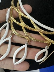 Vintage Necklace Deadstock Waterfall Bib White Enamel Pendant Roget