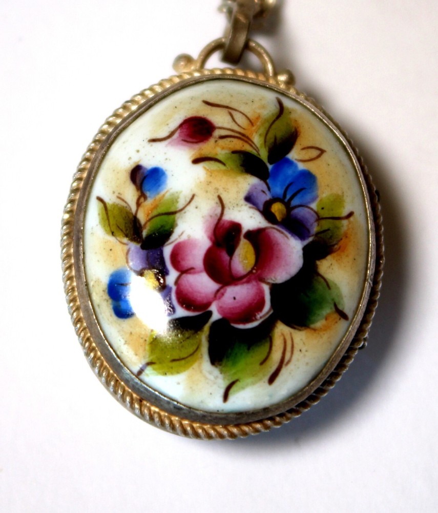Vintage Enamel Hand Painted Russia Finift Jewelry Necklace-Locket 4 Variation#79