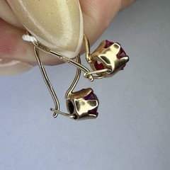 Vintage Soviet 14K 583 Rose Gold Tulip Earrings Purple Stone 1.67g