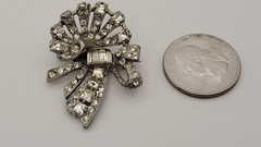 Vtg Fan/Bow Brooch & ALBION Signed Screwback Earrings Mid-century Rhinestones