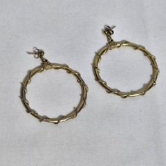 Vintage Gold Tone Twisted Wire Rope Dangle Hoop Earrings Large Statement Retro
