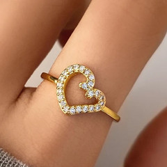 Round Cut 0.24TCW White Moissanite Heart Shaped Bride Ring In 10K Yellow Gold FN