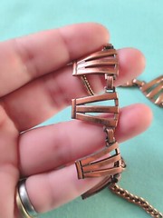 Vintage Unsigned Renoir Necklace Geometric Solid Copper Art Deco Style