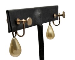 Vintage Faux Pearl Earrings Dangle Tension Back