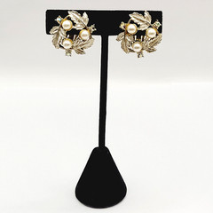 Judy Lee Leaf Leaves Wreath with Faux Pearls & Crystals Vintage Clip On Earrings