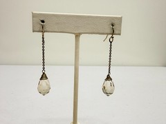 Vintage Earrings Drop Dangle Silver Tone faceted Crystal Briolette Stones Long