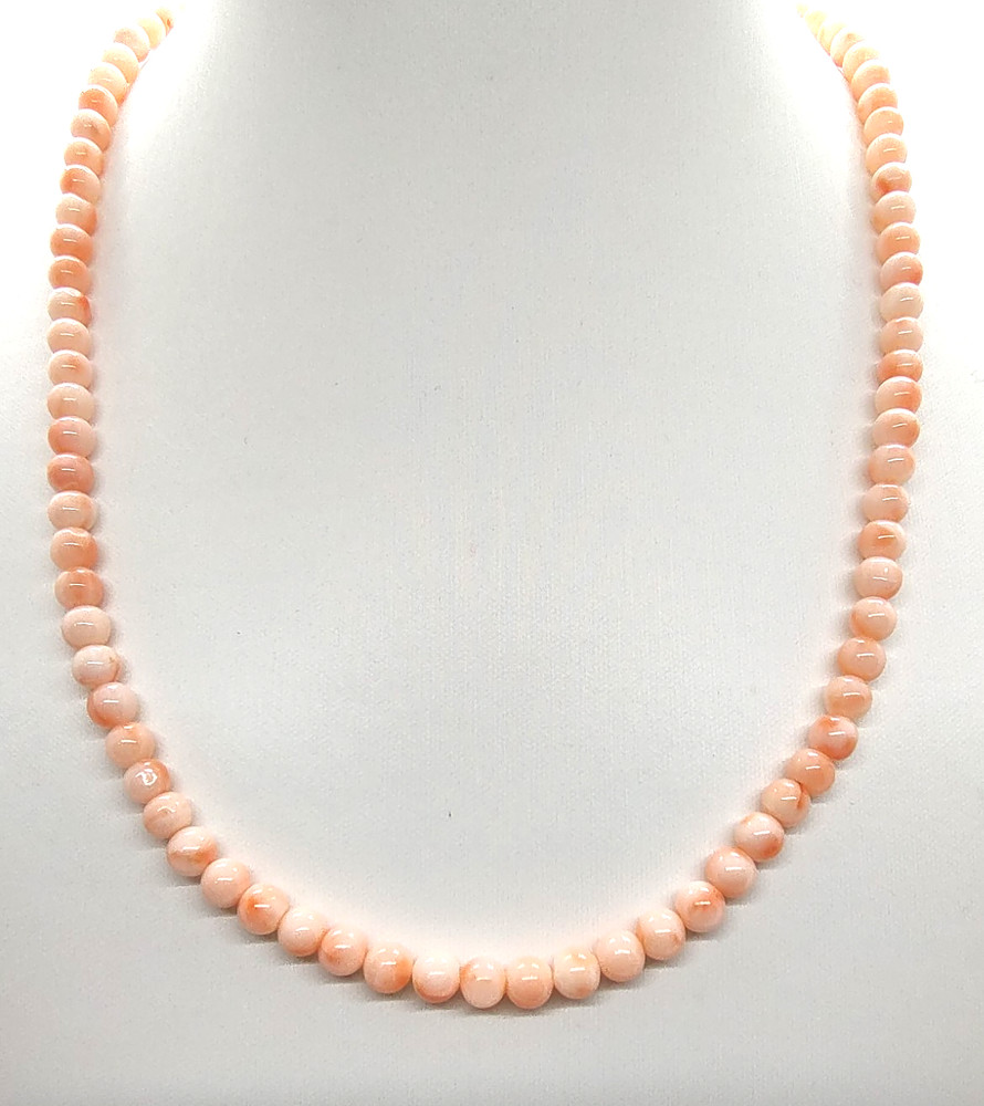 Vintage Lucoral 18″ Angel Skin Coral 3.42 MM Bead Necklace!
