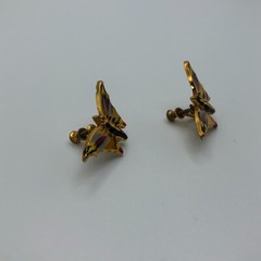 Vintage Butterfly Earrings Gold Tone Sterling Silver Hand Painted Clip On