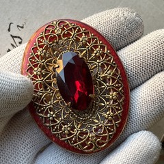 Vintage brooch ruby stone (corundum) gilding / made in uSSR 1980 ,a gift for her