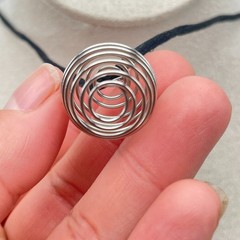 Vintage Y2K Silver-Tone Black Cord Spiral Cage Pendant & Key Chain Set Necklace