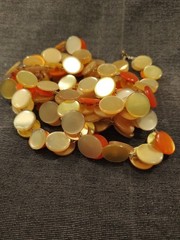 Groovy 52″ Yellow Orange Plastic Button Necklace Swinging 60-70s Possibly Lucite