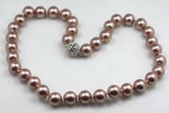 Fabulous lavender glass imitation faux pearl 12mm knotted strand necklace 19″