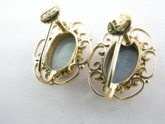 Antique ARA Art Deco 9k Yellow Gold Opal Doublet Screwback Earrings 4.3g .75 In