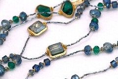 SAACHI Shades Blue & Green Glass Stone Rhinestone 80″ Long Necklace Earring Set