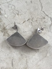 Vintage 950 Sterling Silver Fan Agate Stone Drop Dangle Earrings