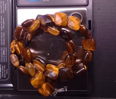 16″ Vintage Tigers Eye Faceted Bead Necklace Chunky Geometric 52.77 Grams