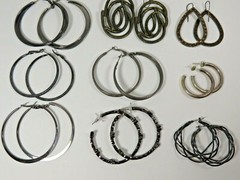 Hoops Dangle Earrings Lot Oxidized Blackened Mixed Vintage Mod Silver Tone B7904