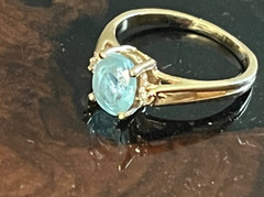 14k Natural Sky Blue Topaz Feather Mineral Inclusions 1960’s 14K Gold Ring 2.51g