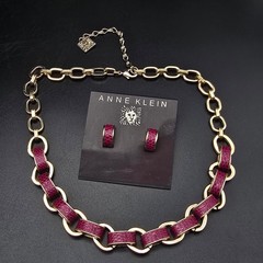 Anne Klein Gold Tone Pink Faux Snake Skin Necklace Earrings Set