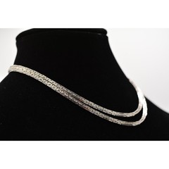 Vintage Chain Necklace Collar Boxed Double Layered Silver Tone Shiny 1980s 9J