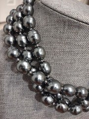 Carol Lee Dark Grey Individually Knotted Baroque Pearl Three Row Necklace 17 In