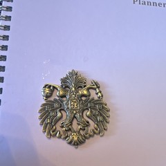 Brass Gold Tone Double-Headed Eagle Crest Heraldic Coat of Arms Brooch