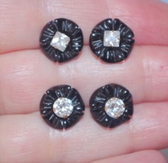 VINTAGE BLACK ONYX FLOWER JACKETS FOR EARRINGS USE WITH ANY STUDS